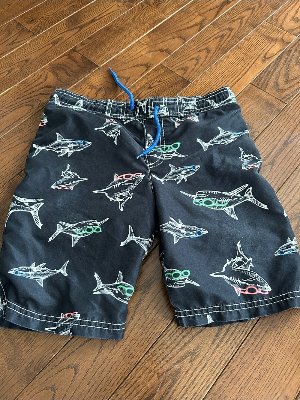 🔥 5/$25 - Black Swim Trunks with Colorful Shark Print